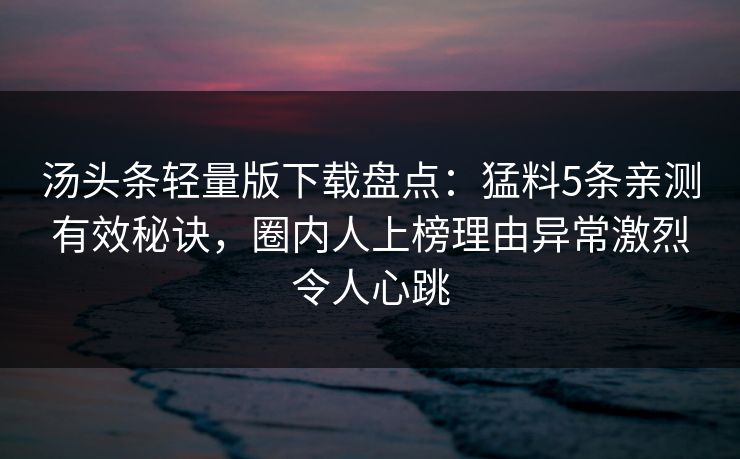汤头条轻量版下载盘点：猛料5条亲测有效秘诀，圈内人上榜理由异常激烈令人心跳