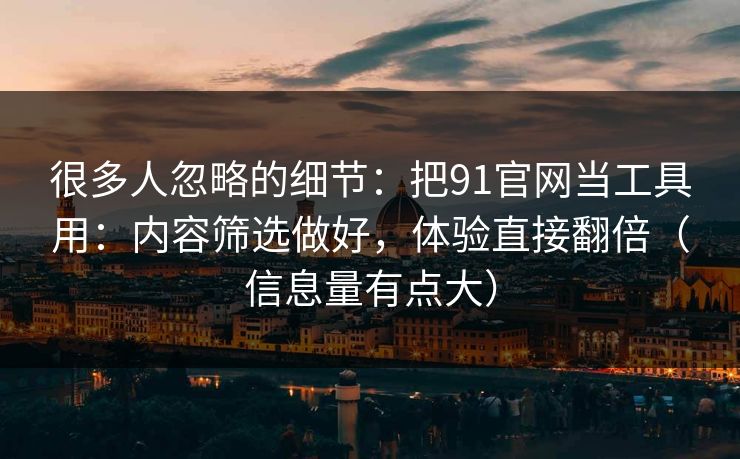 很多人忽略的细节：把91官网当工具用：内容筛选做好，体验直接翻倍（信息量有点大）